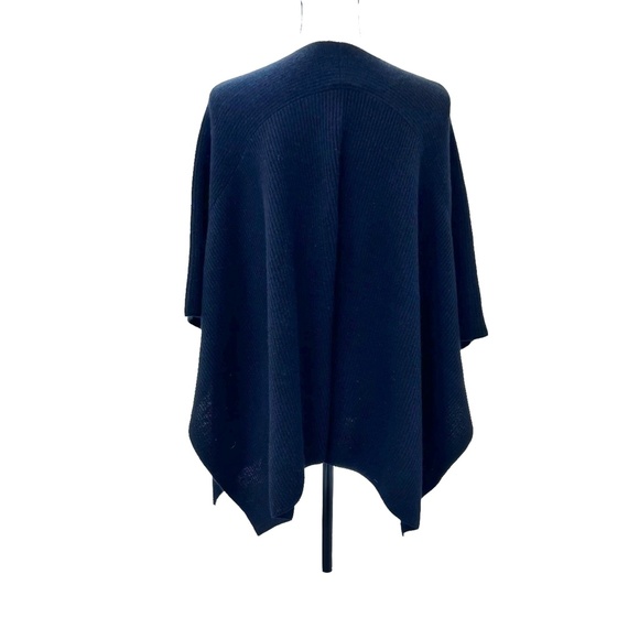 VINCE BLACK RIBBED KNIT CASHMERE SHORT SLEEVE V NECK PONCHO SWEATER - Picture 8 of 15